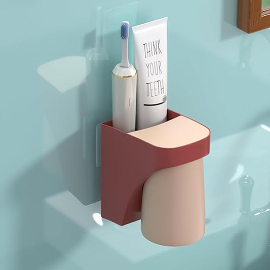 Magnetic Cup Toothbrush Holder for Bathroom,Wall Mounted Drill-Free Electric Toothbrushes Storage Organizer Space Saving, for Waterpik Oral-B, Family Father Mother and Son/Daughter (Rosepink)