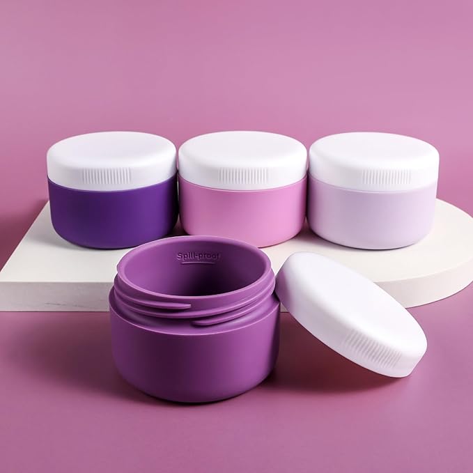 Travel Containers for Toiletries, Silicone Cream Jars BPA-Free, Leak-proof 2oz Travel Size Containers, Portable Size Silicone Jars with Lid for Cosmetic Face Hand Body Cream (4 Pack)