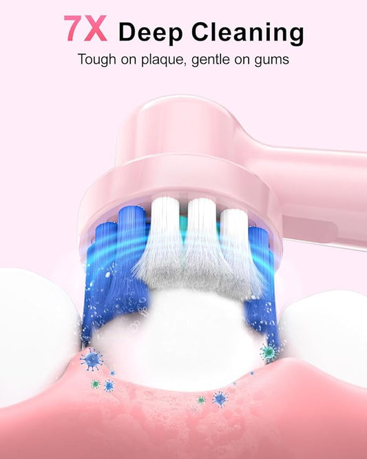 Rtauys Rotating Electric Toothbrush for Adults with 8 Brush Heads (2 Types), 5 Modes Rechargeable Power Toothbrush with Travel Case and 2 Minute Smrte Timer