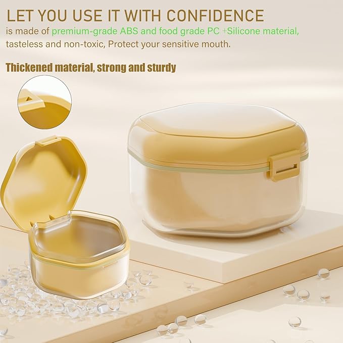 Denture Bath Box Cup with Strainer Basket,teeth Retainer Cleaning Box, Braces Teeth Aligner Case, Clear Braces, Mouth Guard Storage Box Holder for Household|Travel|Office
