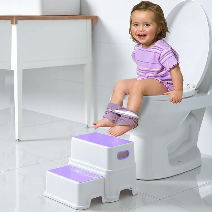 Victostar Toddler Step Stool,2 Kids Step Stool for Bathroom Sink,Baby Potty Stool with Anti-Slip Surface and Rubber Bottom,Plastic Stool with Handle for Toilet Potty Training Bathroom Kitchen