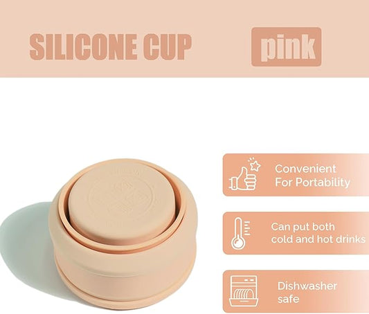 Collapsible Cup for Traveling, 12Oz Collapsible Silicone Travel Cup for Hot and Cold Drinks, Leak Proof Reusable Folding Travel Coffee Mug for Camping & Hiking, Pink