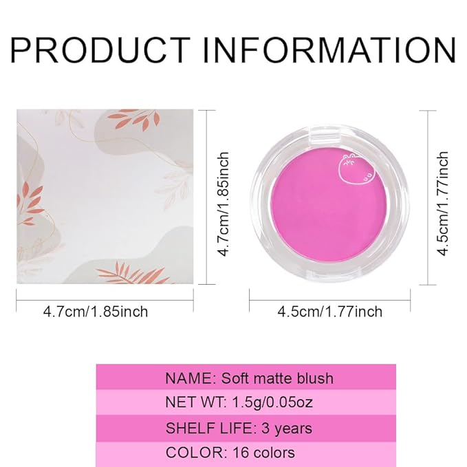 Matte Powder Blush for Cheeks – Long Lasting Natural Face Blusher Makeup, Lightweight Blendable Cheek Color for Women, Vegan & Cruelty-Free – #12 Deep Rose Pink