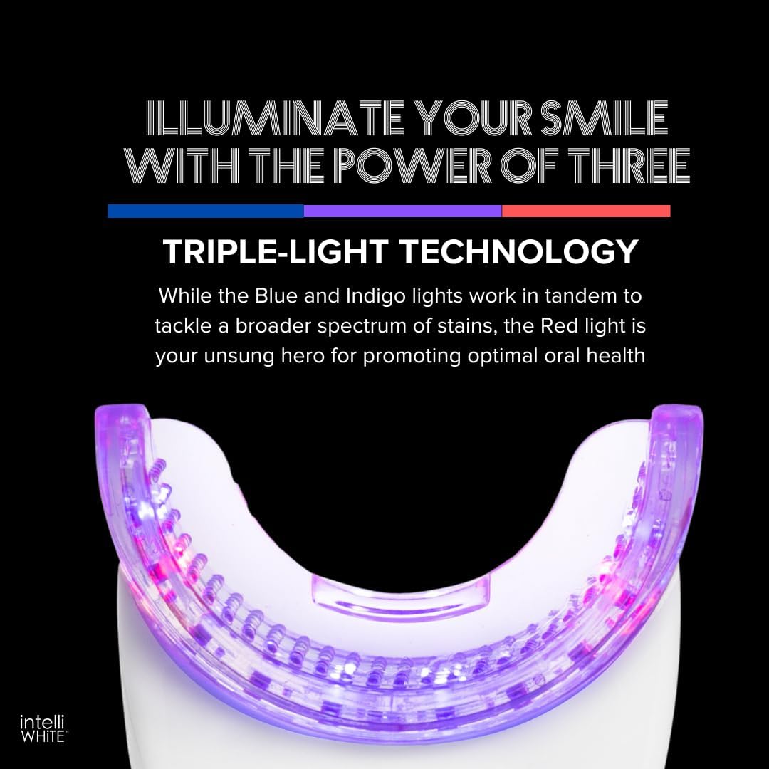 intelliWHiTE TriPulse Teeth Whitening LED Light Kit - 20 LED Lights - Hydrogen Peroxide + Carbamide Peroxide - 7 Shades Whiter in 7 Days - Safe On All Dental Work - BPA Free Mouthpiece