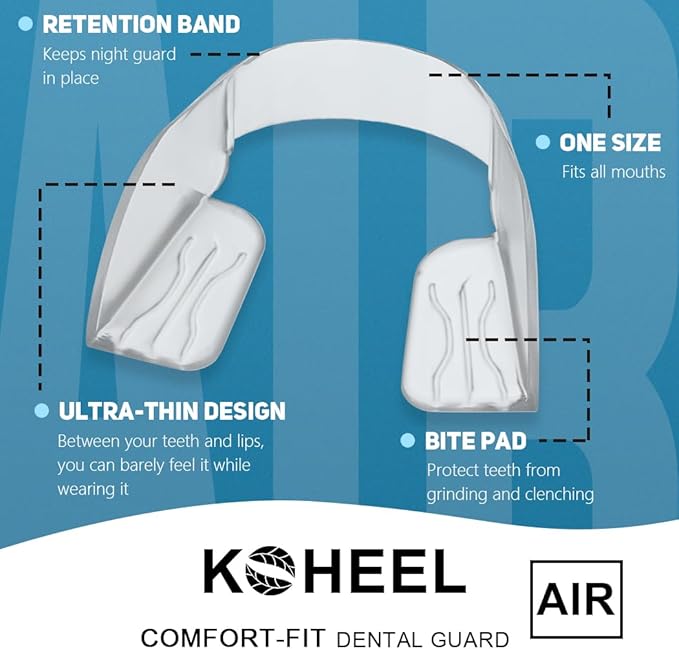 KOHEEL AIR Ultra Thin Mouth Guard for Teeth Grinding and Clenching, Comfort-Fit Night Guard, Stop Bruxism Dental Guard (Small, Count, 10)