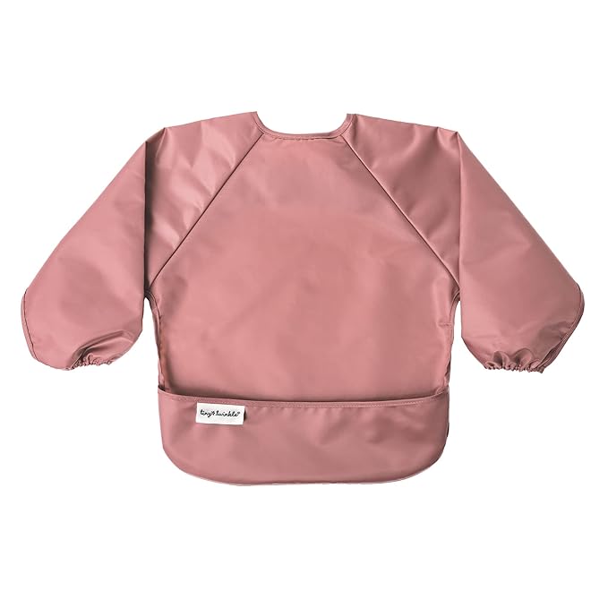 Tiny Twinkle Long Sleeve Bib for Babies & Toddlers – 2 Pack Waterproof Smock Bibs for Eating – Machine Washable & Mess-Proof, Baby Feeding Essential & Shower Must-Have (Taupe Lilac,6–24M)