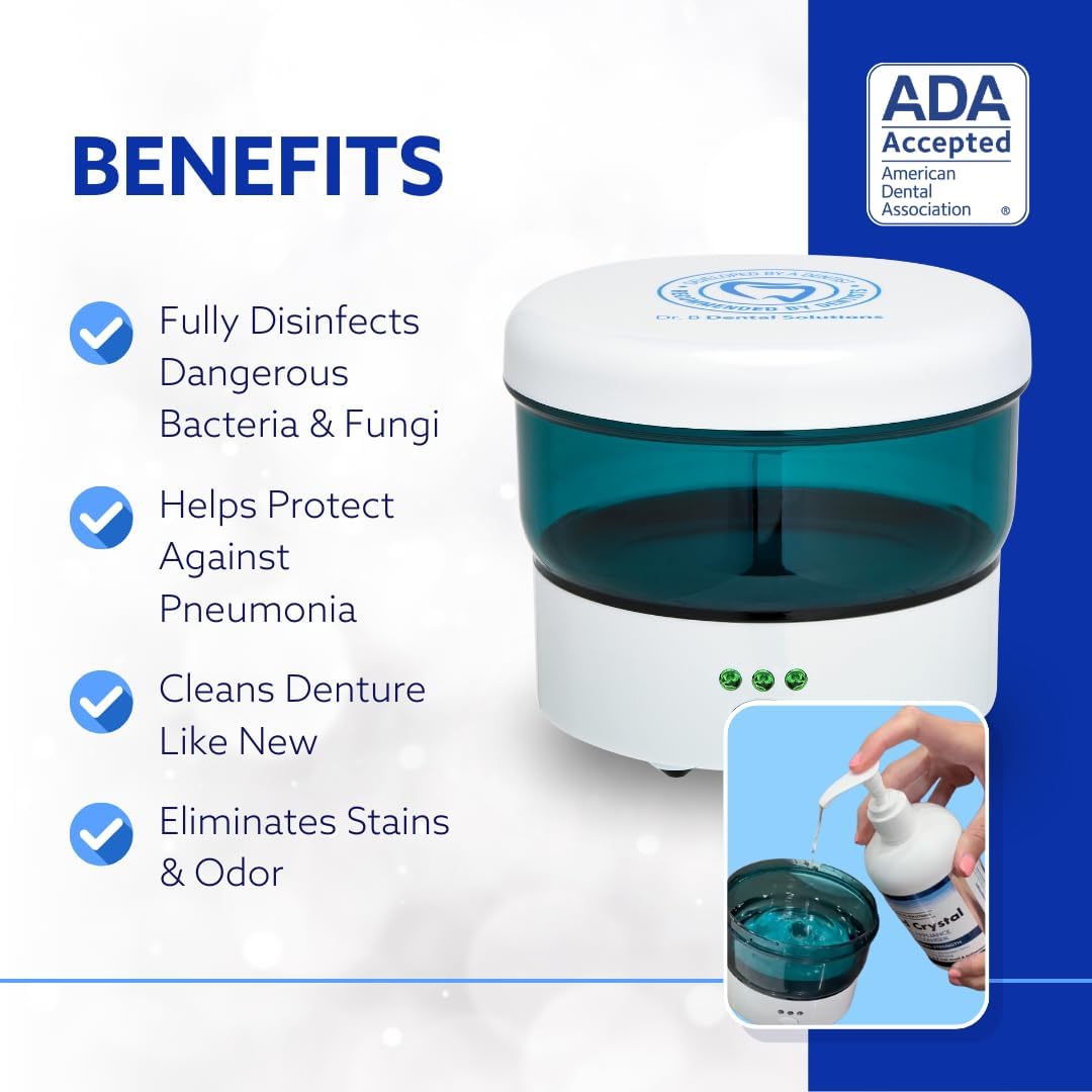 Dr. B Dental Solutions Ultrasonic Cleaner – Efficient Dental Cleaner with High-Frequency Waves for Removing Debris and Stains from Dentures, Night Guards, Retainers, and Aligners
