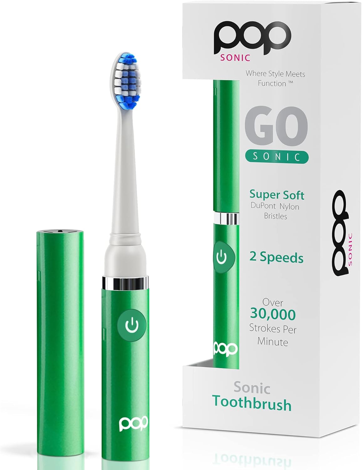 Pop Sonic Electric Toothbrush (Green) - Travel Toothbrushes w/AAA Battery | Kids Electric Toothbrushes with 2 Speed & 15,000-30,000 Strokes/Minute, Dupont Nylon Bristles