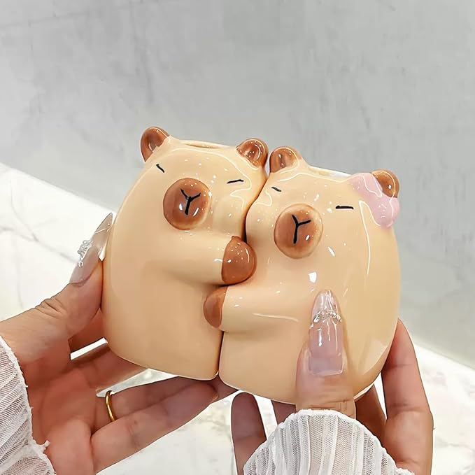 Ceramic Toothbrush Holder for Bathroom, Set of 2 Cute Capybara Shape Tooth Brush Holders Pencil Holder for Bathroom Countertop Home Office Table Decor