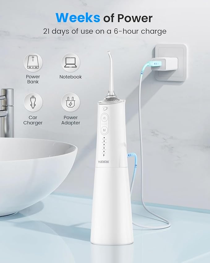 Water Flosser, Cordless Water Dental Flosser, 9 Jet Tips 5 Modes 300ML IPX7 Waterproof, Portable Rechargeable Oral Irrigator for Home Travel - Gums, Orthodontic, Braces Care - Black (White)