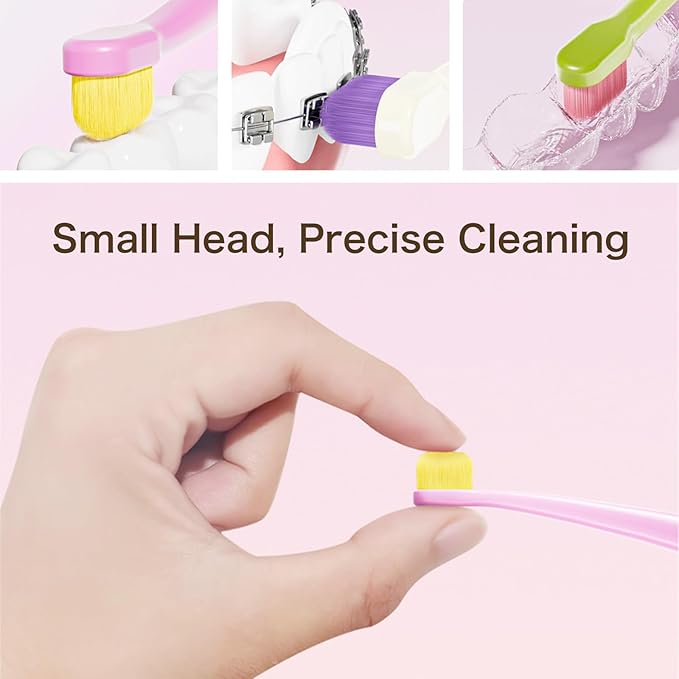 INUSO 3 Pack Orthodontic Toothbrush | -14° Ergonomic Handle for Precise Cleaning | Non-Toxic, No Fluorescent Agents, Safe for Braces & Interdental Care