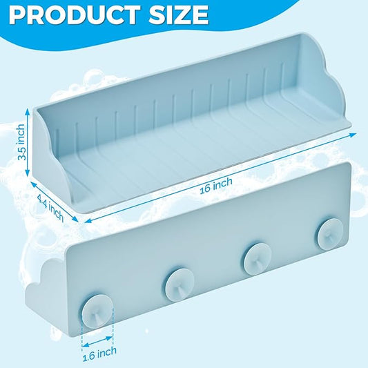 Bathtub Splash Guard, Silicone Bath Caddy Tray with 4 Suction Cups, Kids Toy Holder and Organizer Shelf for Toddler Tub Accessories (Blue)