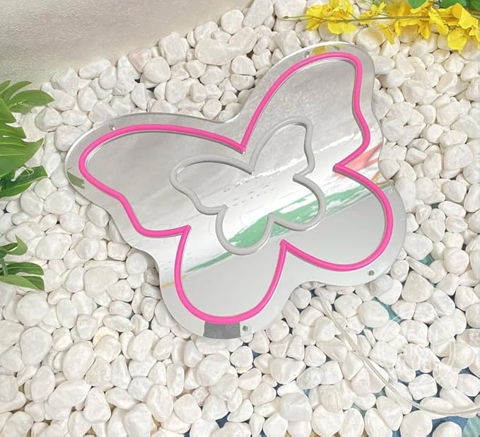 LED Mirror Neon Lights Light Up Dressing Mirror Cat/Shine Heart/Bat/Butterfly Shape Neon Mirror Sign for Modern Home Girl Room Bathroom Salon Wall Art Decor Gift For Girlfriend USB Powered