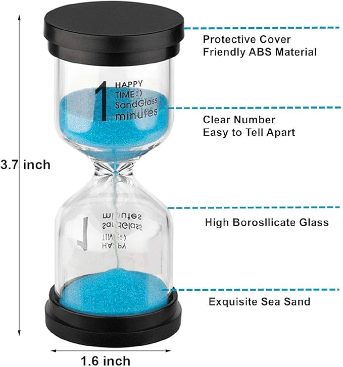 Hourglass Sand Timers 1/3/5/10/15/30 Minutes, Colorful Sand Clock for Kids, Mini Plastic Sand Watch for Games Classroom, Small Glass Sandglass Timer Set (Pack of 6)