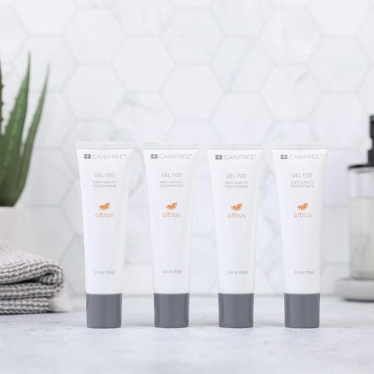 CariFree Gel 1100 (Citrus) Anti-Cavity Fluoride Toothpaste with Nano Hydroxyapatite, Cavity Prevention and Enamel Protection, Dentist Recommended for Kids and Adults, 2.40 oz. (Pack of 4)