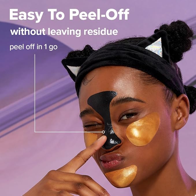 I DEW CARE Peel-off Face Mask Set - Astro Kitten | Exfoliating, Hydrating, Revitalizing, Whitehead Mask, Black Cat Spa Headband, Korean Skincare, Glass Skin, Stocking Stuffers, Travel Size, Mini Set