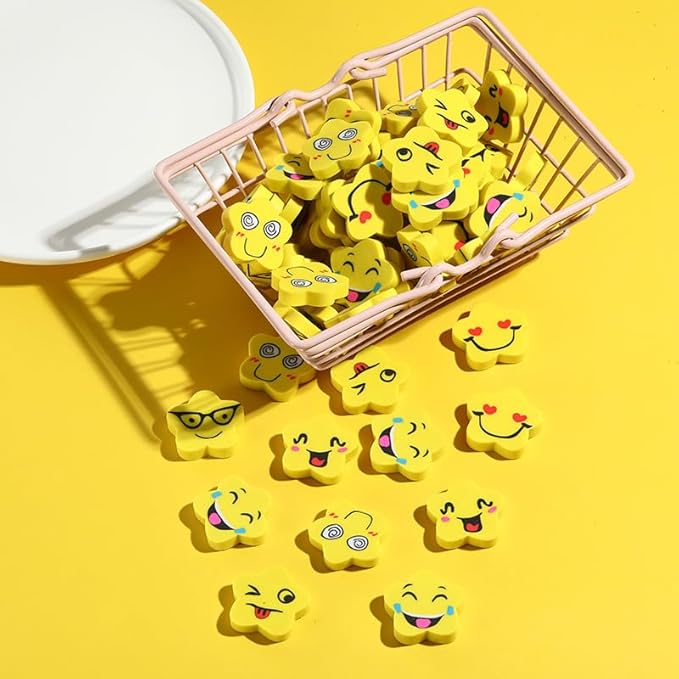 Kleeblatt Large Starfish Emoticon Erasers for Kids Bulk, 60 PCS Big Large Fun Desk Pets for Kids Classroom, Treasure Box Prizes,Party Favors for Kids Goodie Bags, Back to School Gifts for Students