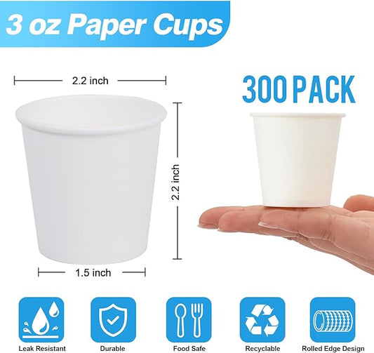 300 Pack 3 oz Paper Cups, White Disposable Bathroom Cups,Small Mouthwash Paper Drinking Cup for Party,Picnic,Travel and Events