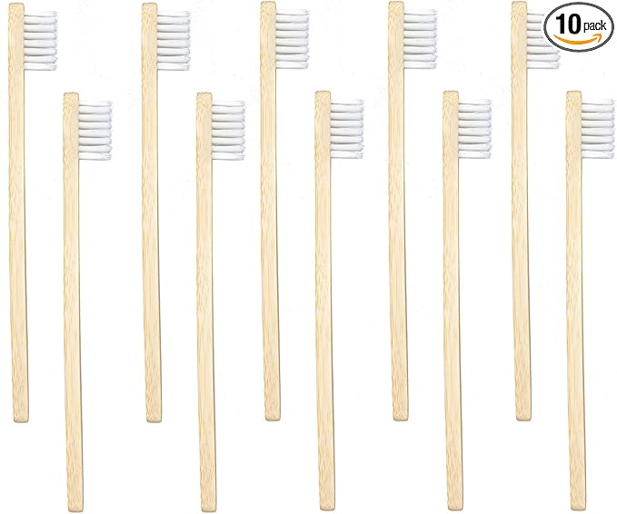 SEVENHEAD 10 PCS Kids Bamboo Toothbrushes Soft Bristles Wooden Toothbrushes, Natural Biodegradable BPA Free Eco Friendly Toothbrushes White