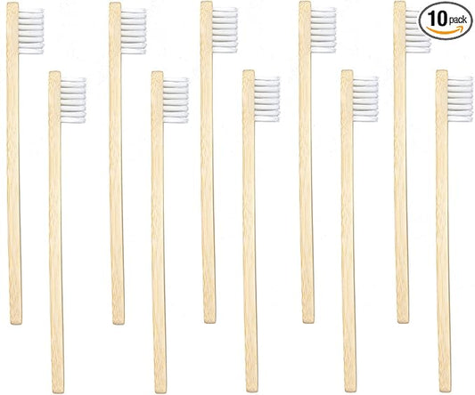 SEVENHEAD 10 PCS Kids Bamboo Toothbrushes Soft Bristles Wooden Toothbrushes, Natural Biodegradable BPA Free Eco Friendly Toothbrushes White