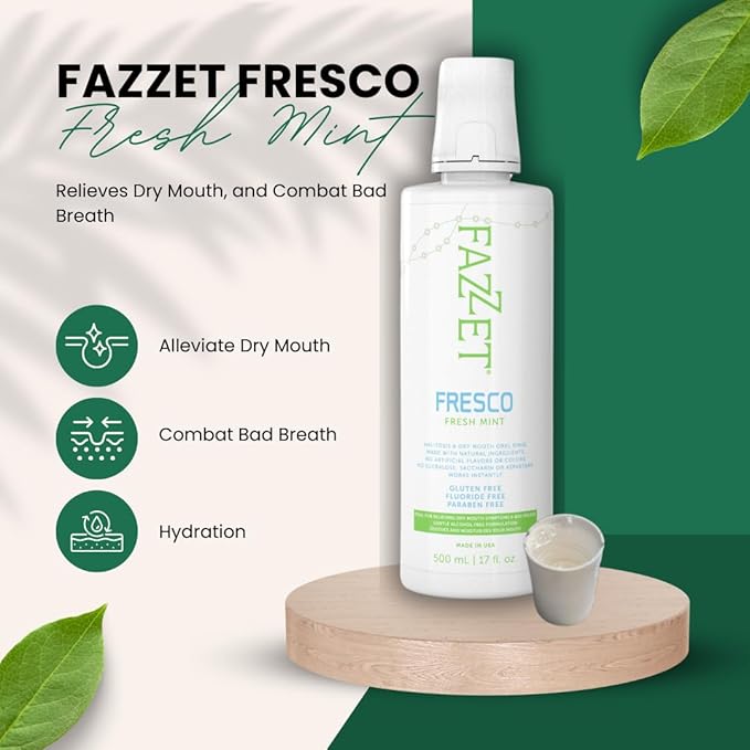 Fresco Halitosis Dry Mouth Oral Rinse – Soothe Tonsils, Combat Bad Breath – Alcohol, Gluten, and Paraben Free Mouthwash – Fresh Mint Flavor