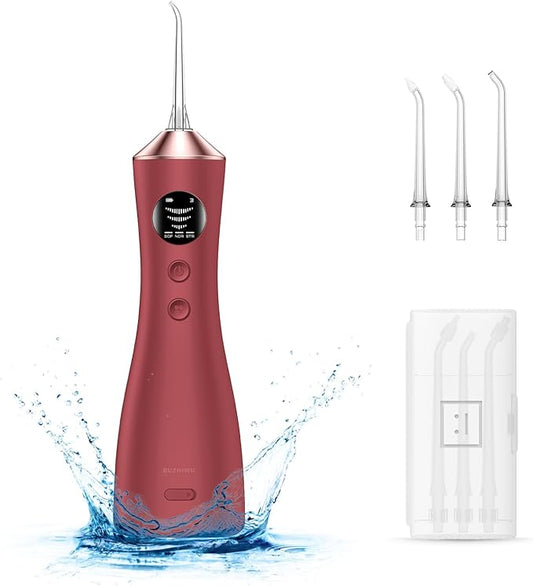 Water Dental Flosser for Teeth, Portable Cordless Water Flosser with 300ML Rechargeable with Type-C, IPX7 Waterproof Water Flossers for Adults with 3 Intensity Modes and 3 Flossing Tips
