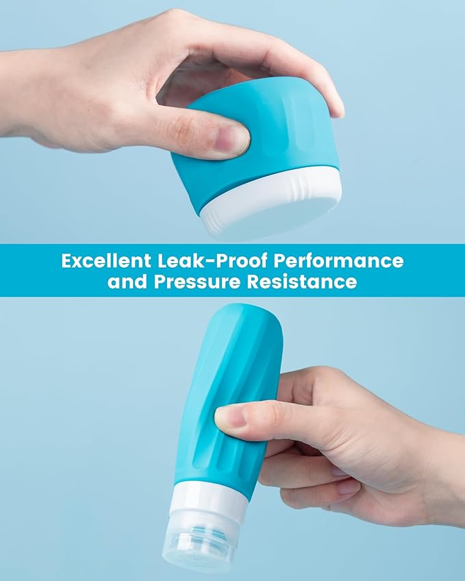 Travel Size Toiletries 8 Pack, TSA Approved 3oz Silicone Squeeze Bottles & Cream Jars with Clear Travel Bag