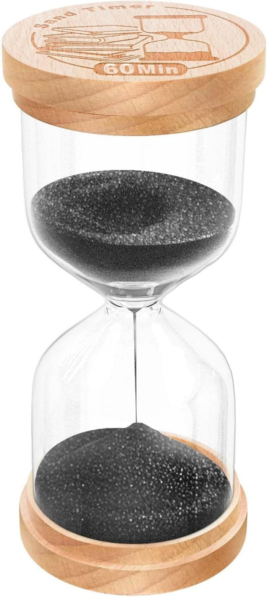 60 Minute Sand Timer Hourglass, Beech Wood Hourglass Sand Clock, Small Black Wooden 60 Min Hour Glass, 1 Hour Sandglass, Reloj De Arenai, Classroom, Game, Kitchen, Home, Office, Decorative
