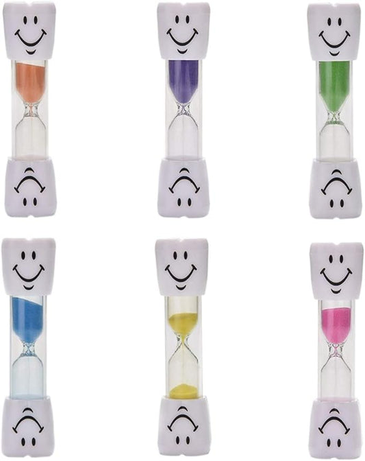 2 Minute Sand Timer Set for Brushing Teeth Pack of 6 Colorful Smiley Hourglass Timers