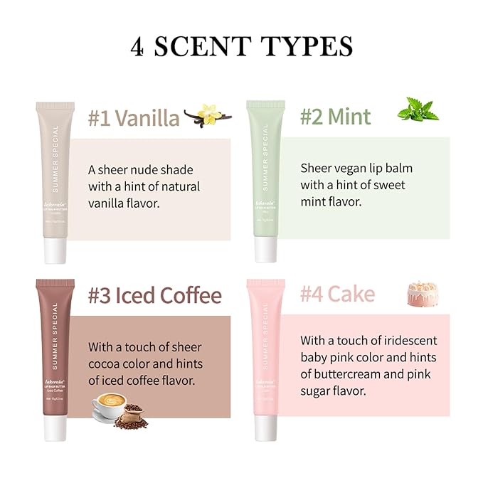 Summer Special Lip Butter Balm, Hydrating, Nourishing & Softening Lip Care with Natural Oils & Fruit Extracts, Long-Lasting Moisture, Non-Sticky Shine, Soften Dry Lips Lip Care (#4 Cake (glitter)
