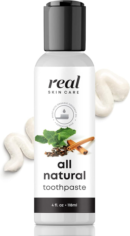 Real Skin Care Coconut Toothpaste | Handmade in USA | All Natural Organic Fluoride Free Toothpaste for Healthy Smiles | Flavored with Essential Oils for Adults & Kids