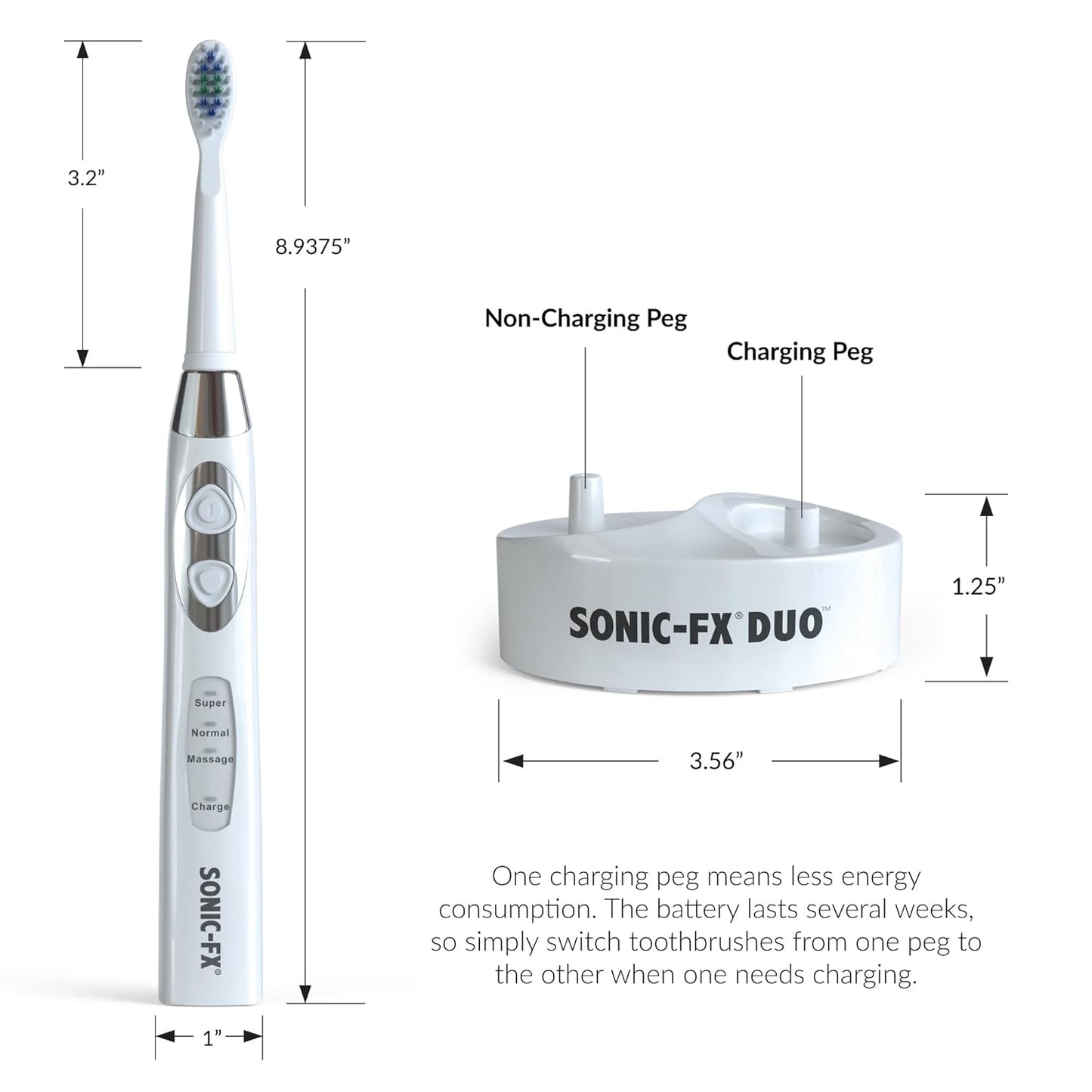 Sonic-FX Duo Rechargeable Electric Toothbrush Set - with 14 Brush Heads, 3 Modes, Smart Auto-Timer, Charging Dock Holder - Dual Handle Electric Tooth Brush for Adults & Kids, White