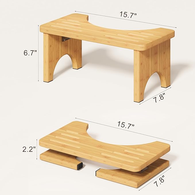 Squatting Potty for Adults Foldable, 7In Bamboo Toilet Stool Squat Adult and Kids, Wood Travel Poop Stool for Bathroom, Wooden Portable Toilet Foot Step, Premium Flip Pooping Potty Stool