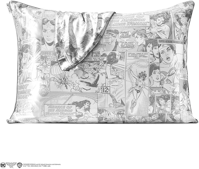 Kitsch Wonder Woman (Comic) Satin Pillowcase with Zipper Softer Than Silk, Luxury Cooling Pillowcase for Hair & Skin, Wrinkle Prevention, Queen/Standard (19X26)