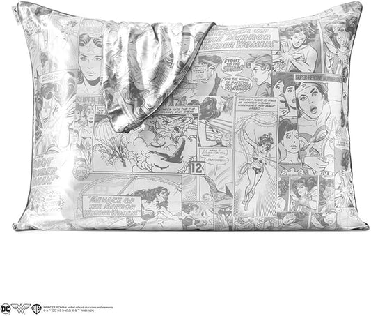 Kitsch Wonder Woman (Comic) Satin Pillowcase with Zipper Softer Than Silk, Luxury Cooling Pillowcase for Hair & Skin, Wrinkle Prevention, Queen/Standard (19X26)