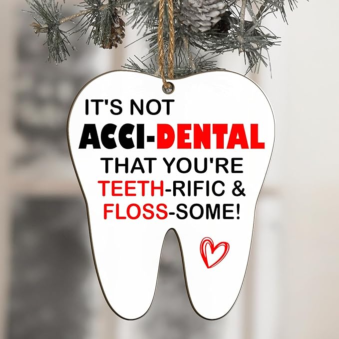 Dental Hygienist Christmas Ornament - 3" Wooden, Thank You Gifts for Women Men, Dental Week Gift for Dentist Assistant Oral Surgeon Orthodontics, Tooth Decoration for Office Center