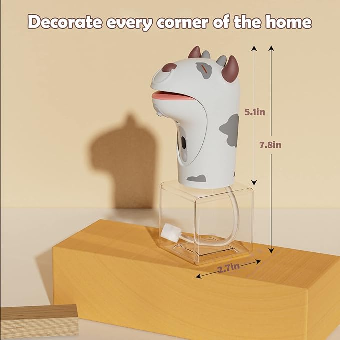 Automatic Soap Dispenser,Foaming Touchless Hand Soap Dispenser for Kids,IPX6 Waterproof Cute Cow Foam Sanitizer Dispenser for Bathroom Countertop, 8.7oz/250ML(Whit