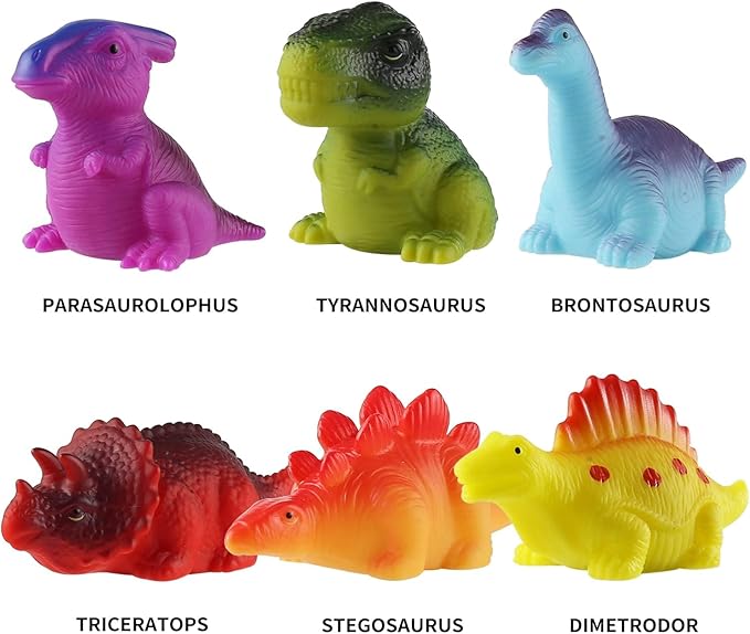 6 Packs Light-Up Floating Dinosaur Bath Toys Set, for Baby Toddler Nephew in Birthday Christmas Easter , Great Water Bathtub Shower Pool Bath Toy for Children Preschool