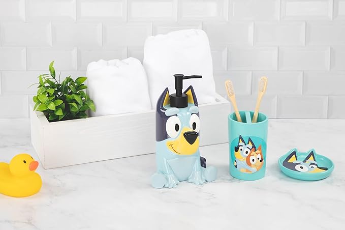 Jay Franco Bluey Toothbrush Holder - Blue Resin Pencil Holder/Bathroom Tumbler Features Bluey & Bingo - Fun Toothbrush Holder for Kids