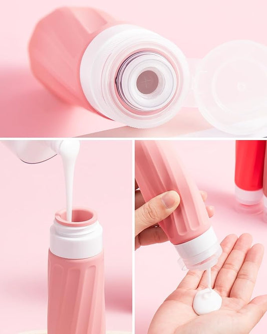 Travel Size Toiletries 8 Pack, TSA Approved 3oz Silicone Squeeze Bottles & Cream Jars with Clear Travel Bag