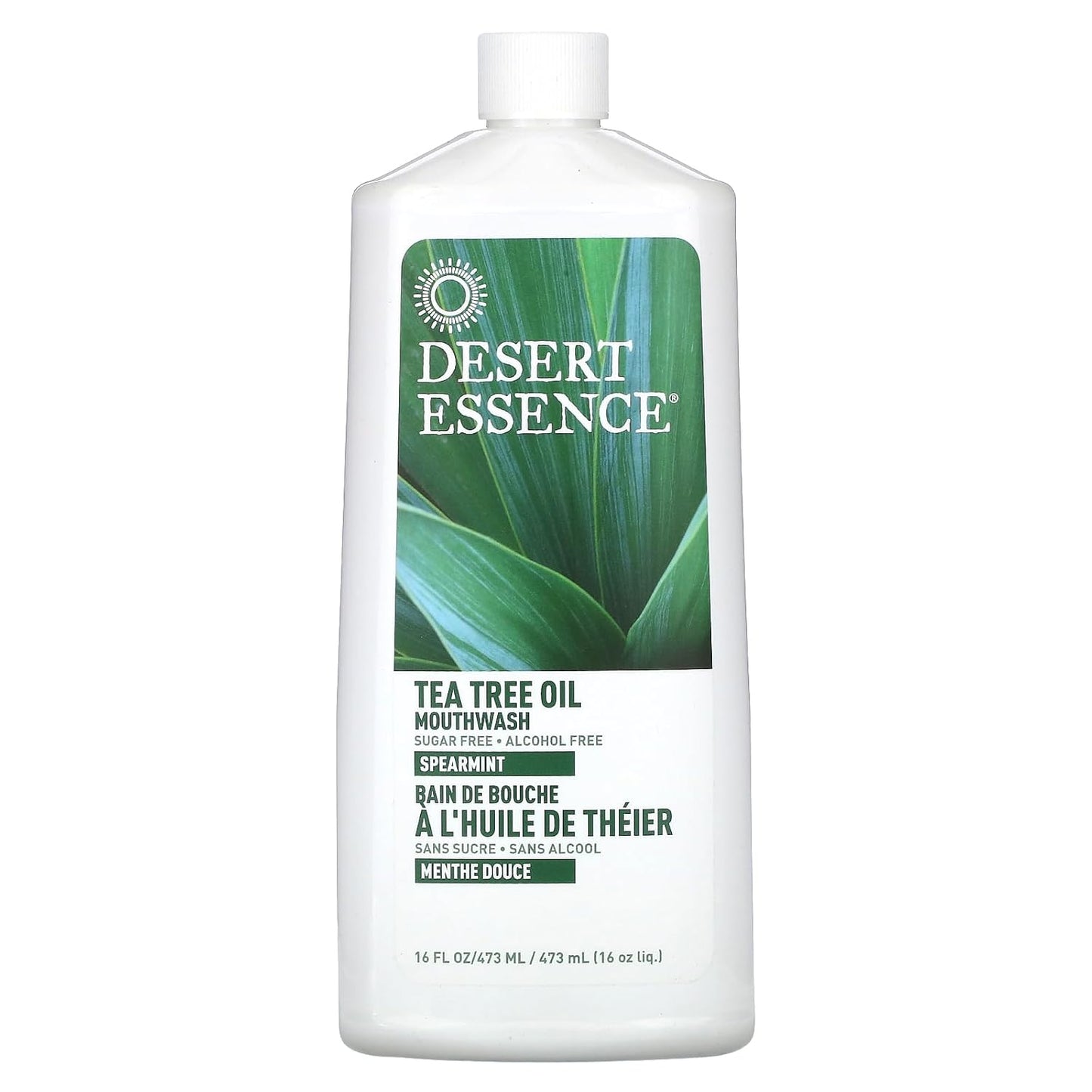 Desert Essence Tea Tree Oil Mouthwash, Spearmint, 16 fl oz - Alcohol Free, Sugar Free, Gluten Free, Vegan, Cruelty Free, Non-GMO - Aloe, Vitamin C & Spearmint Essential Oil - Healthy Teeth & Gums