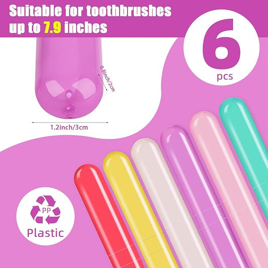 6 Pack Travel Toothbrush Case, Breathable Portable Toothbrush Holder, Plastic Toothbrush Cover Container for Traveling, Bathroom, School, Home, Business, Camping