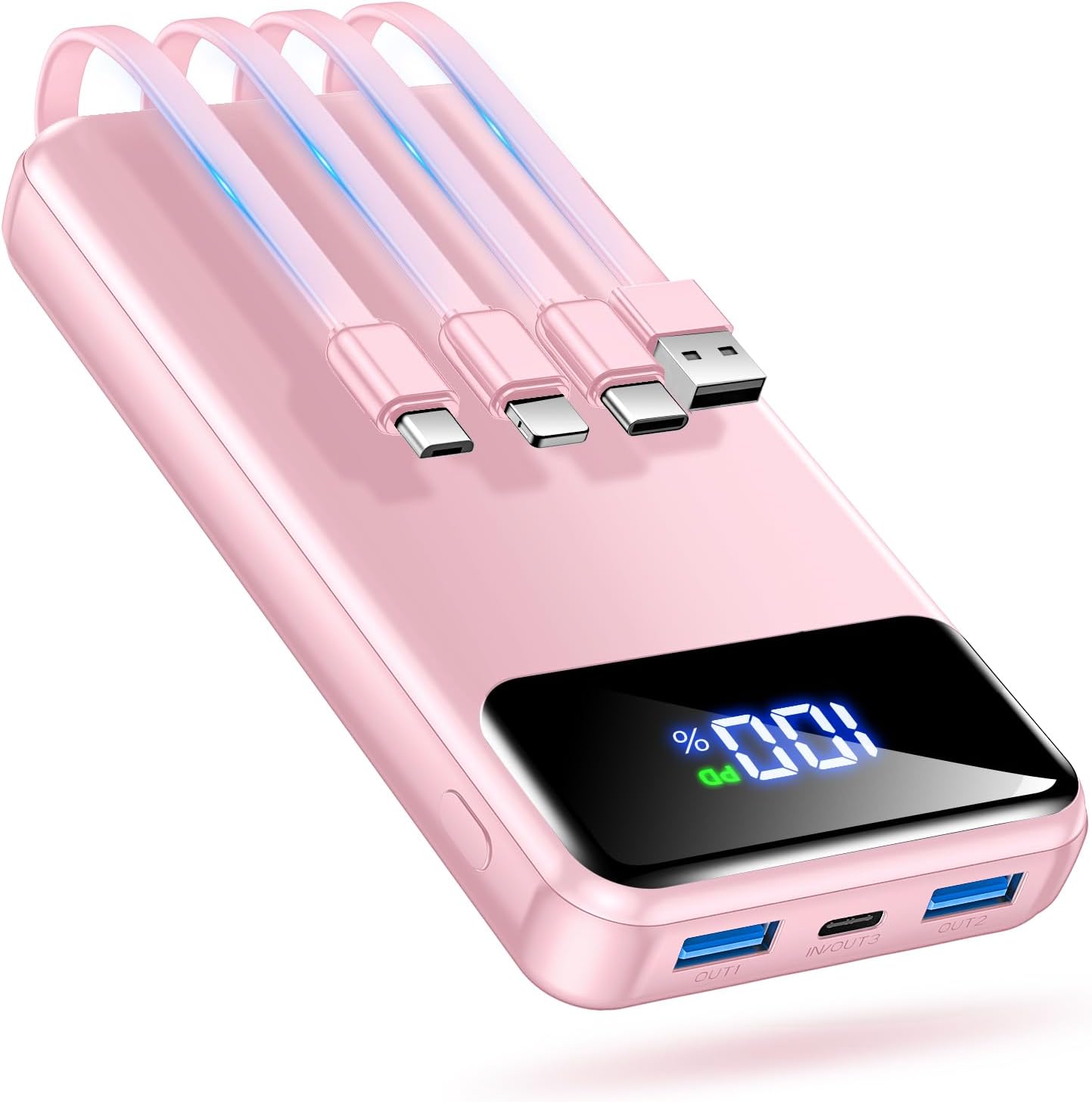 Portable Charger Power Bank 50000mAh Battery Pack, 22.5W Fast Charging PowerBank with Built in Cables,Travel Essential USB-C Portable Phone Charger for iPhone Samsung Pixel Android iPad-Pink