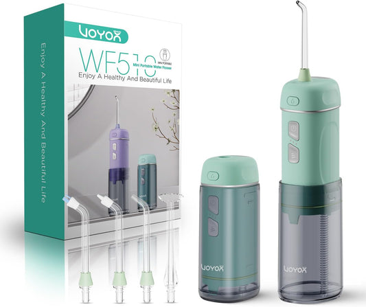 VOYOR-HEALTH Portable Water Flosser Cordless, Mini Travel Oral Irrigator with Telescopic Water Tank, IPX7 Waterproof Water Dental Flosser for Teeth Cleaning Braces & Dental Care WF510 (Light Green)