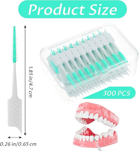 300 Pcs Dual-Use Interdental Brushes Disposable Dental Picks Soft Silicone Interdental Brush Premium Dental Floss Picks for Adults Teeth Health Cleaning Tools (Green)