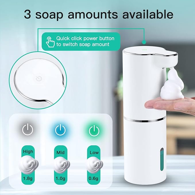 LAOPAO Soap Dispenser, Automatic Foaming Hand Soap Dispenser Touchless Rechargeable Bathroom Countertop Soap Pump for Kids Xmas Gift 300ml