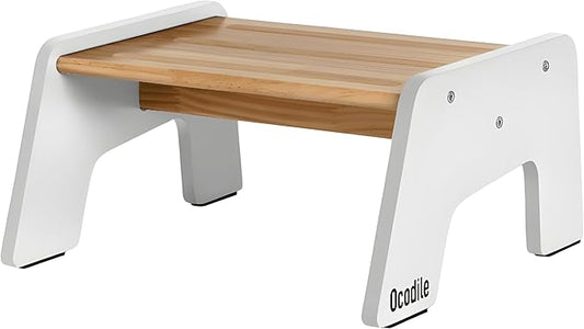 OCODILE 1-Step Wooden Step Stool for Toddlers | Kids Step Stool for Bathroom Sink, Kitchen, and Potty Training | Non-Slip Stool for Toilet Independence | Wooden Step for Children Ages 2+ White