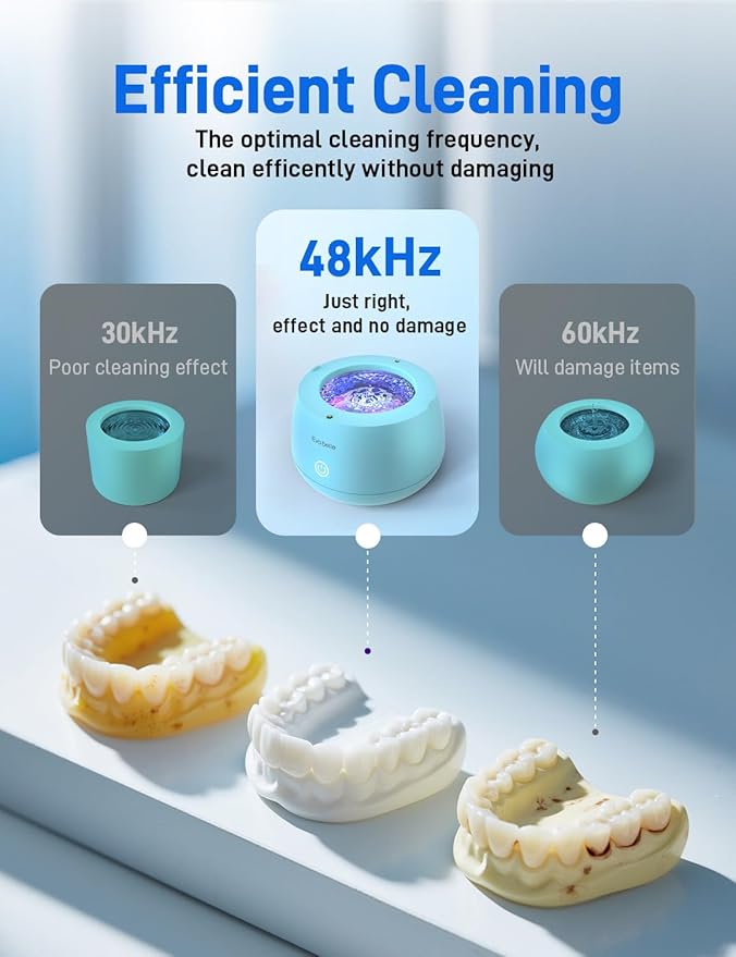 Ultrasonic Retainer Cleaner, EVA BELLE Denture Retainer Cleaner Machine, Tooth Cleaner for Oral Dental Care, Portable Rechargeable Dental Cleaning Pod for Night Guards, Braces, Aligner, Jewelry