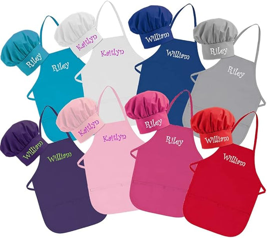 Personalized Embroidered Made In The USA - Add A Name Child Apron and Hat Set - Toddlers & Kids Sizes…