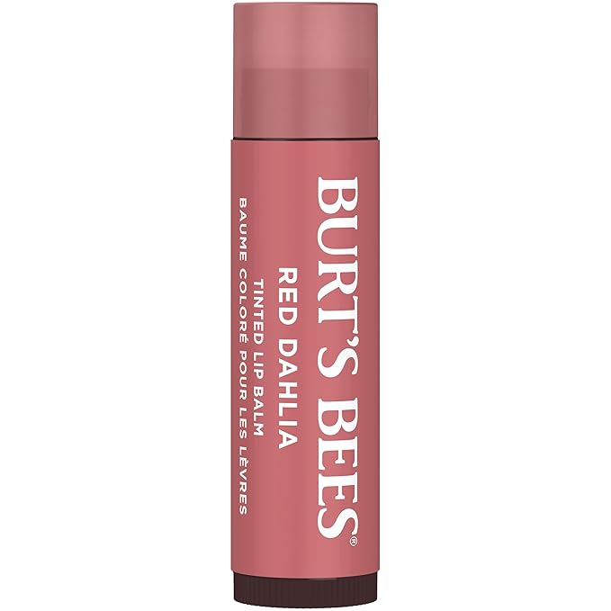 Burt's Bees Lip Tint Balm Stocking Stuffers Gifts, Long Lasting 2 in 1 Duo Tinted Balm Formula, Color Infused with Hydrating Shea Butter for a Natural Looking Buildable Finish, Red Dahlia (2-Pack)